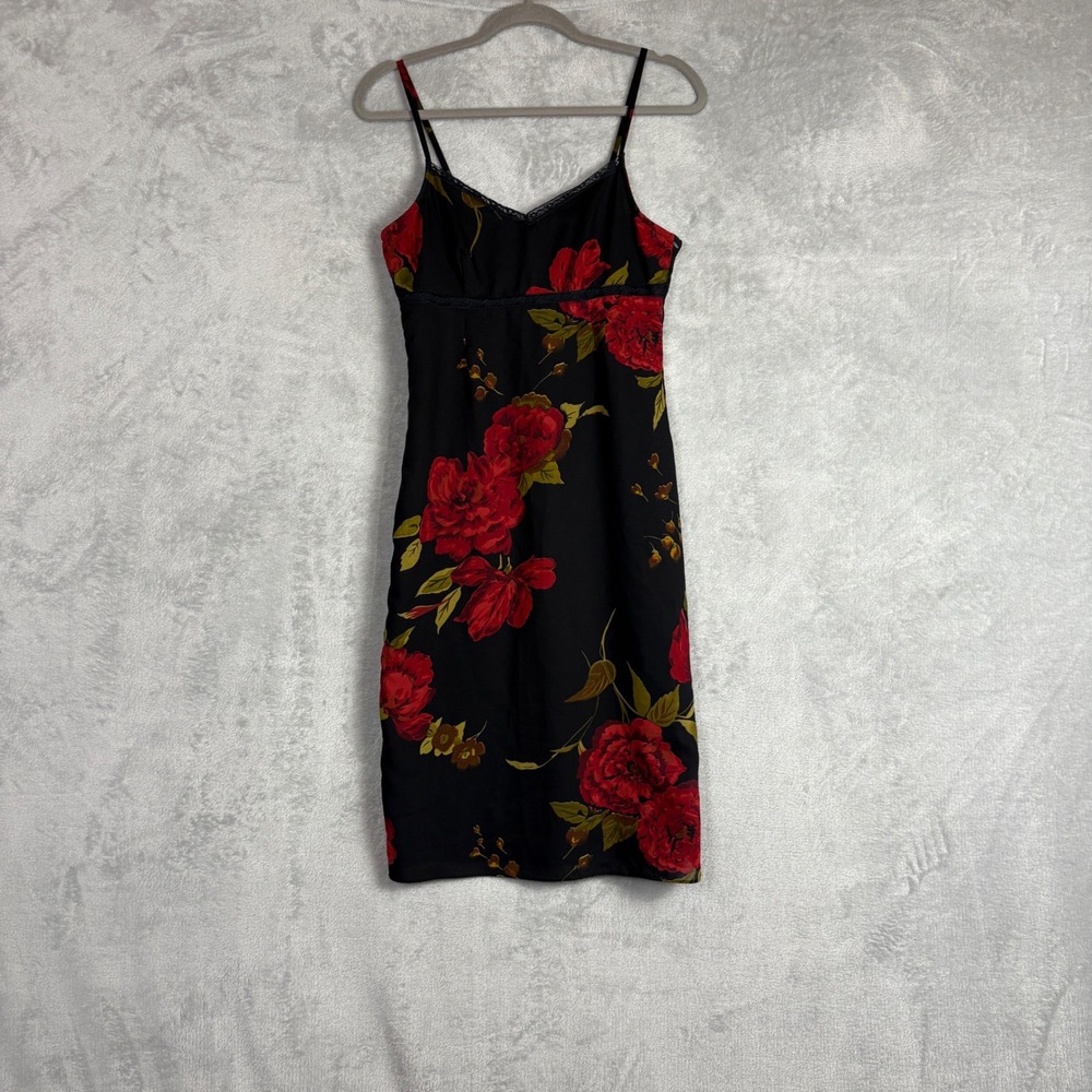 Vintage Le Chateau Babydoll Dress Rose Floral Lace Trim Slip Small Y2K Witchy
